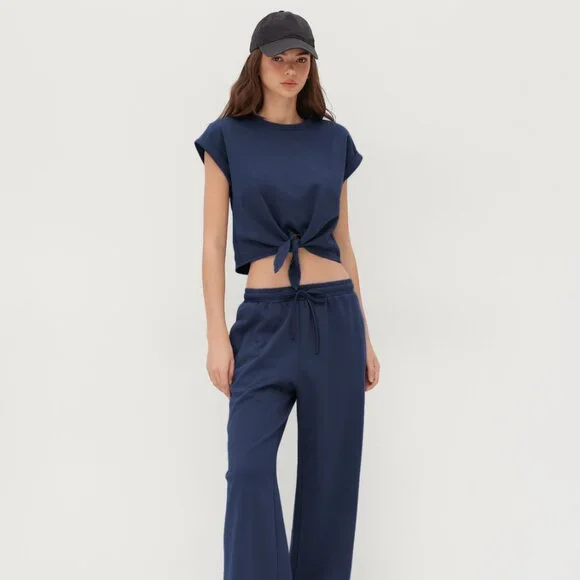 Cider Matched Two-Piece Set straight leg crop top dark navy size XL - Picture 1 of 10